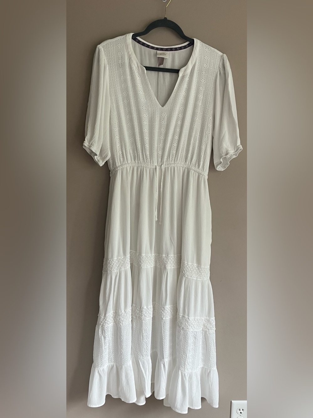 Knox Rose White Lace & Eyelet Panel Boho Maxi Dress size large